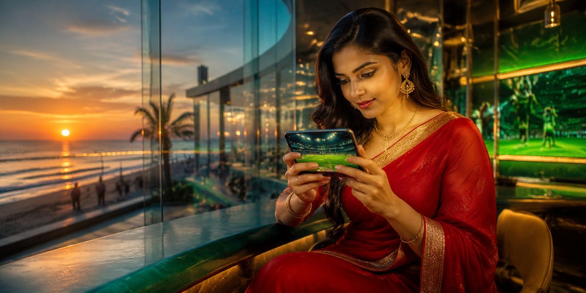 A woman in a saree in Chattogram accessing casino games on mobile